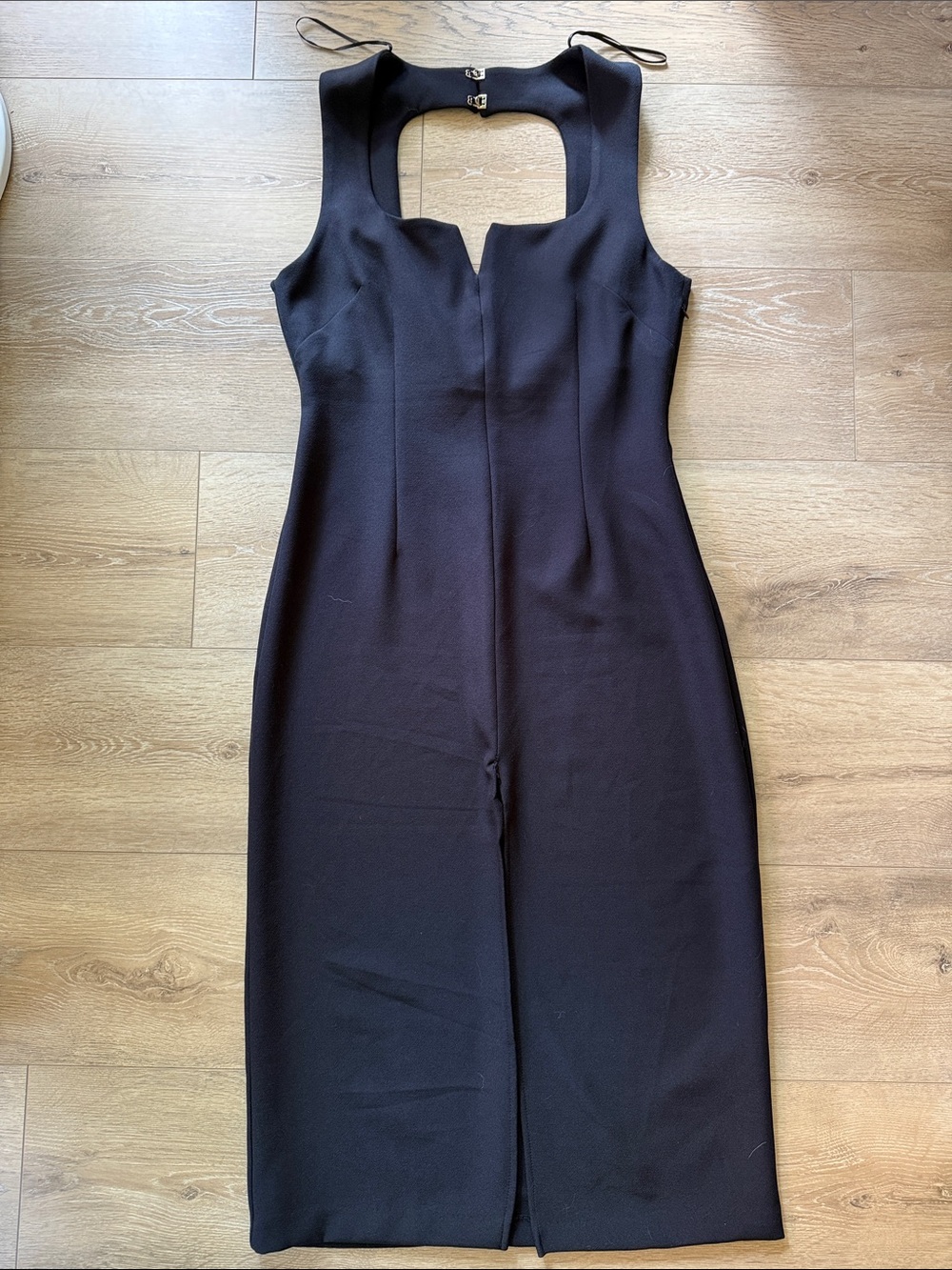 Zara Black Midi Sheath Dress with Square Cutout